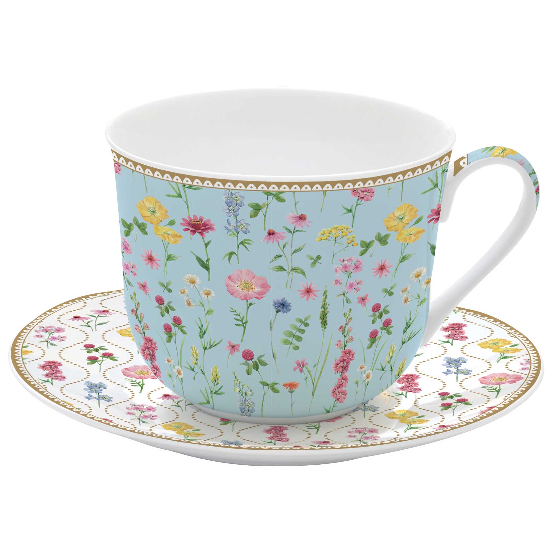 Bögre Virágos porcelán nagy reggeliző csésze aljjal Coffee Mania Meadow Flowers