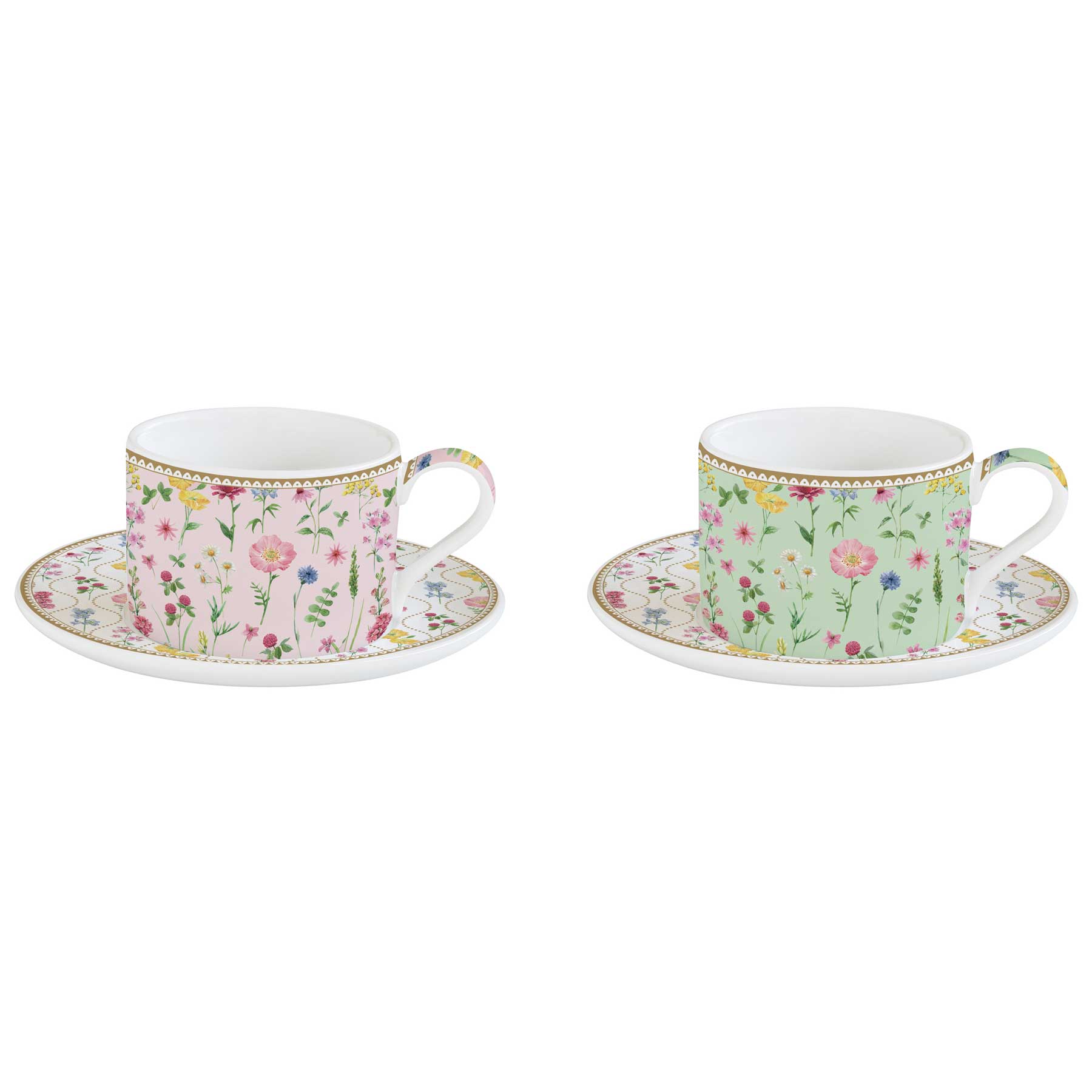 Bögre Virágos porcelán teás csésze aljjal 2 db szett Coffee Mania Meadow Flowers