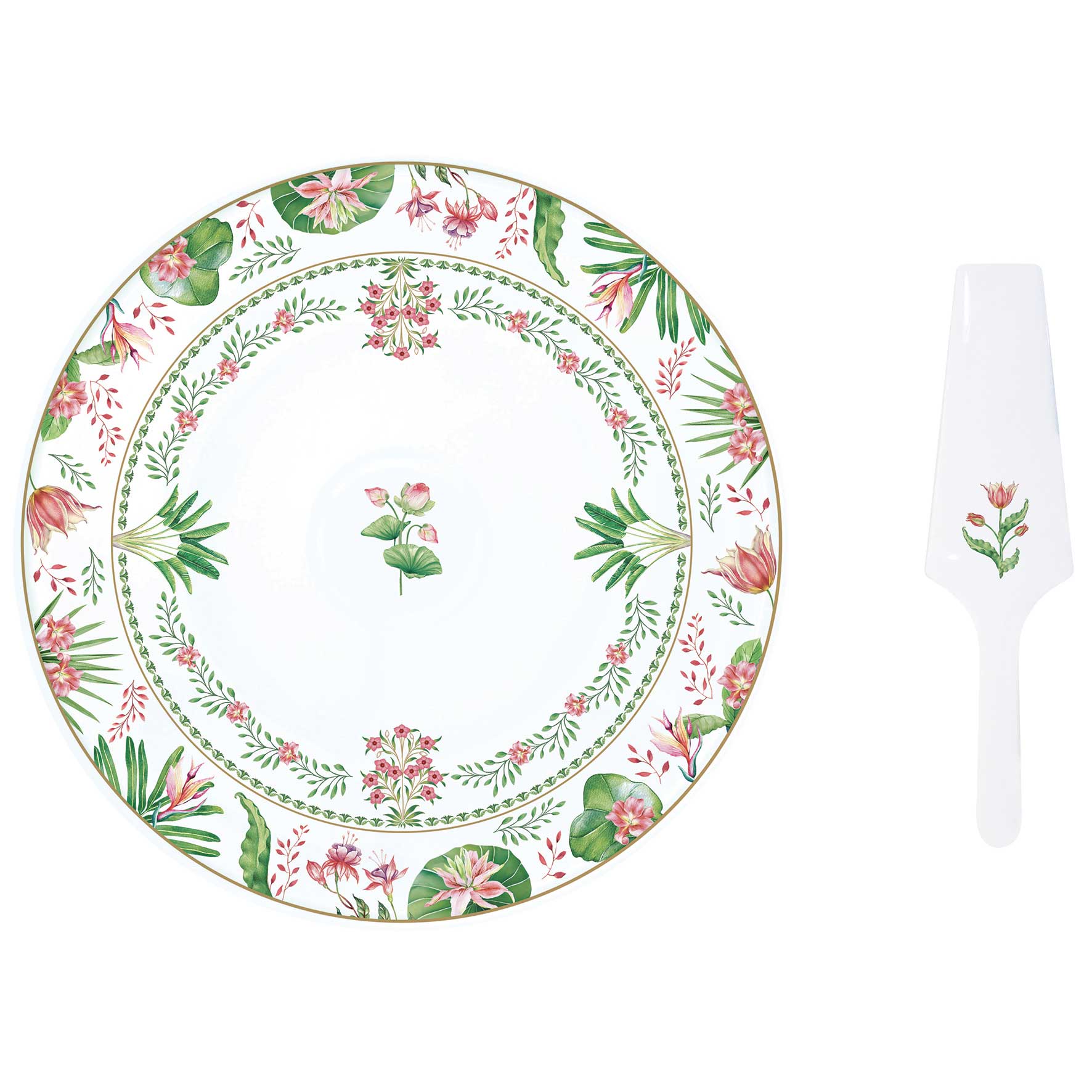 Tortatál Virágos porcelán tortatál lapáttal 32 cm díszdobozban Botanic Chic