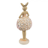 Virágszoknyás nyuszilány lufival húsvéti dekoráció figura 22 cm