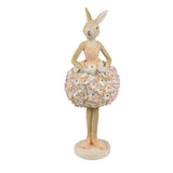 Virágszoknyás nyuszilány lufival húsvéti dekoráció figura 22 cm