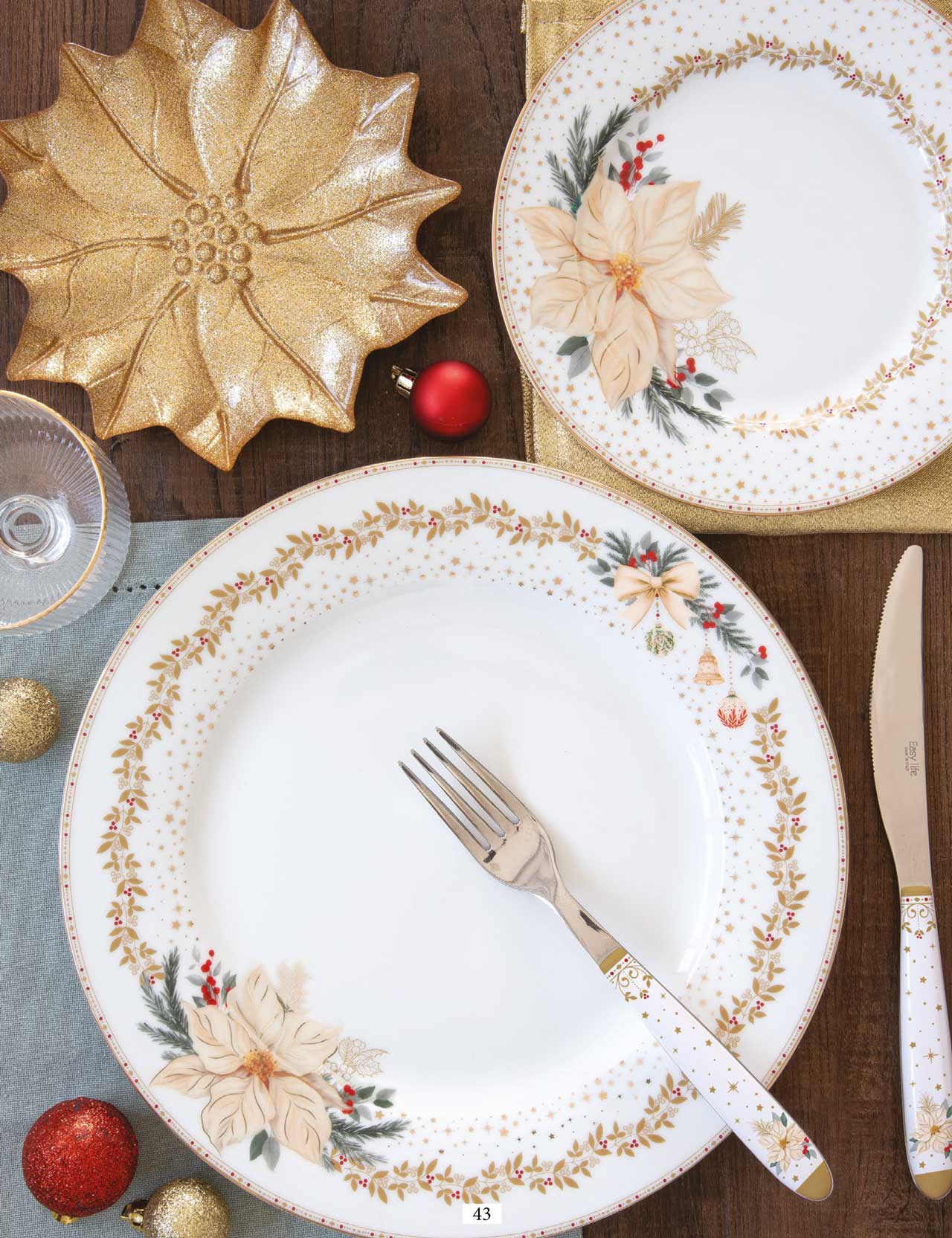 Karácsonyi porcelán lapostányér fehér arany mikulásvirág White Elegance
