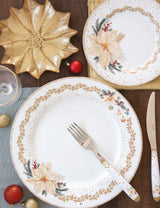 Karácsonyi porcelán lapostányér fehér arany mikulásvirág White Elegance