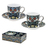 Bögre, csésze William Morris porcelán espresso kávés csésze aljjal - 2 darabos - Strawberry Thief