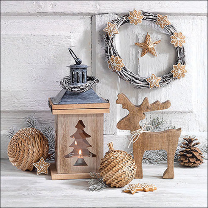 Szalvéta Wooden decorations karácsonyi három rétegű papírszalvéta 33x33 cm