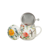 Porcelán madaras bögre fém szűrővel 430 ml ajándék díszdobozban April