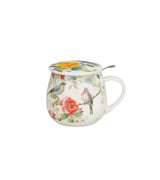 Porcelán madaras bögre fém szűrővel 430 ml ajándék díszdobozban April