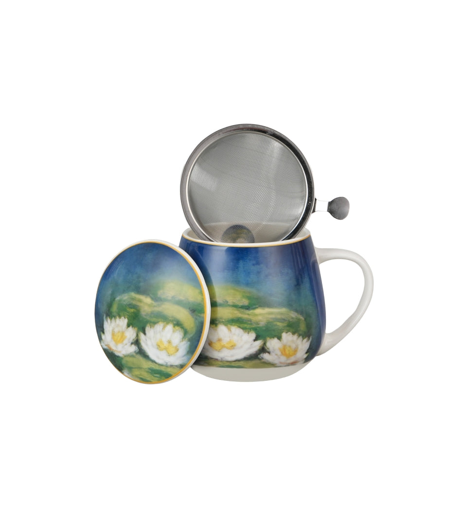 Monet porcelán öblös teás bögre fém szűrővel - 430 ml - Vízililiom
