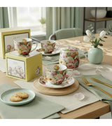 Porcelán virágos bögre fém szűrővel 430 ml ajándék díszdobozban Peonies