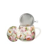 Porcelán virágos bögre fém szűrővel 430 ml ajándék díszdobozban Peonies