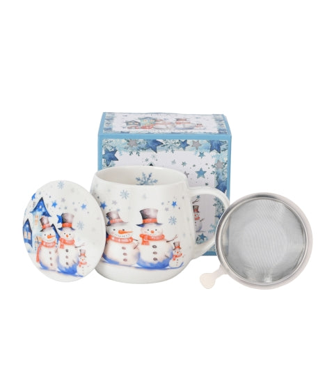 Karácsonyi hóemberes porcelán szűrős bögre díszdobozban Snowman