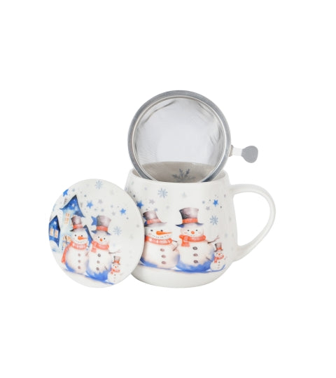 Karácsonyi hóemberes porcelán szűrős bögre díszdobozban Snowman
