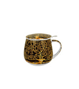 Porcelán teás bögre tetővel fém szűrővel 430 ml díszdobozban Gustav Klimt Életfa