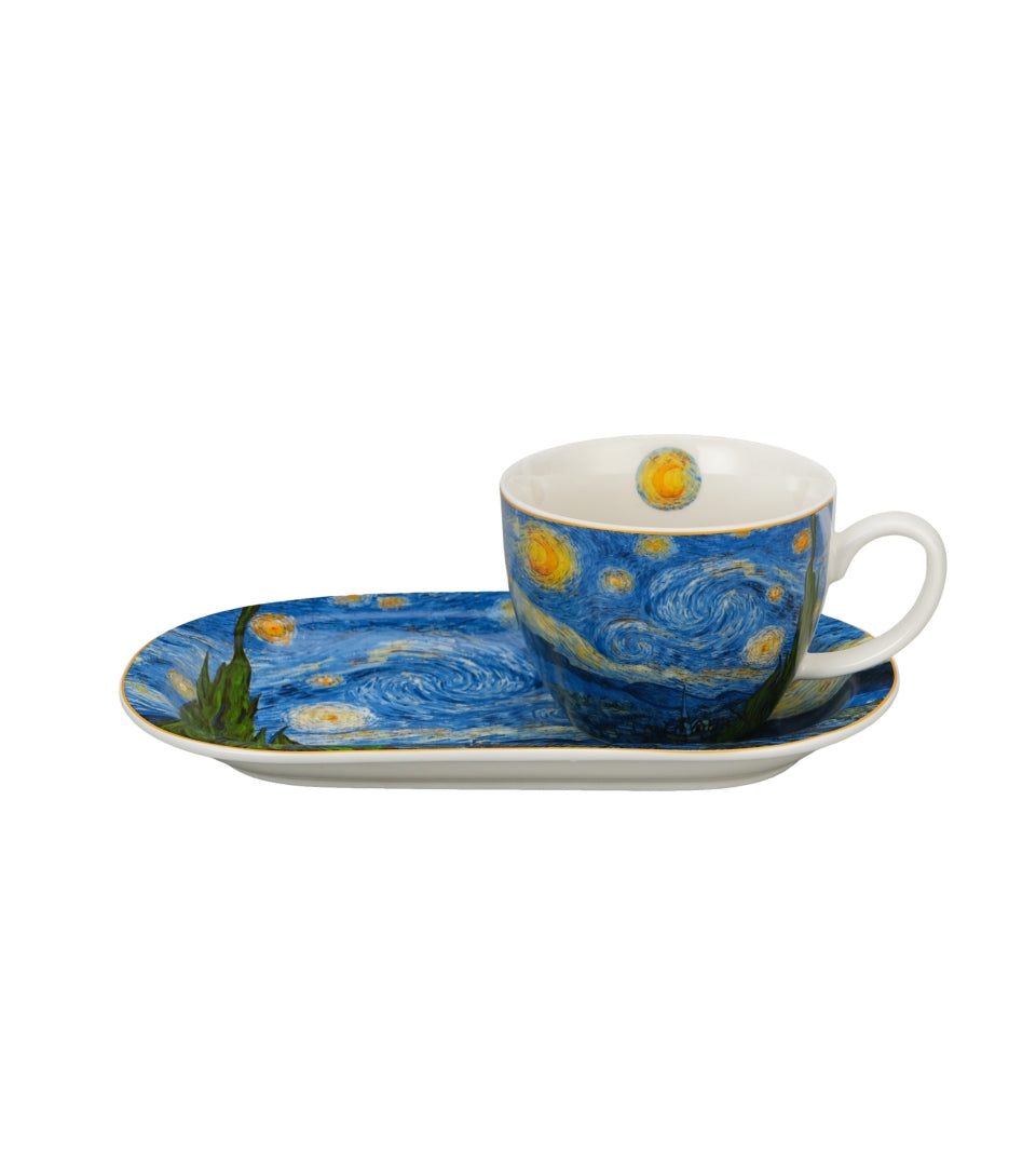 Porcelán reggeliző csésze aljal 450ml ajándék díszdobozban Van Gogh Csillagos éj