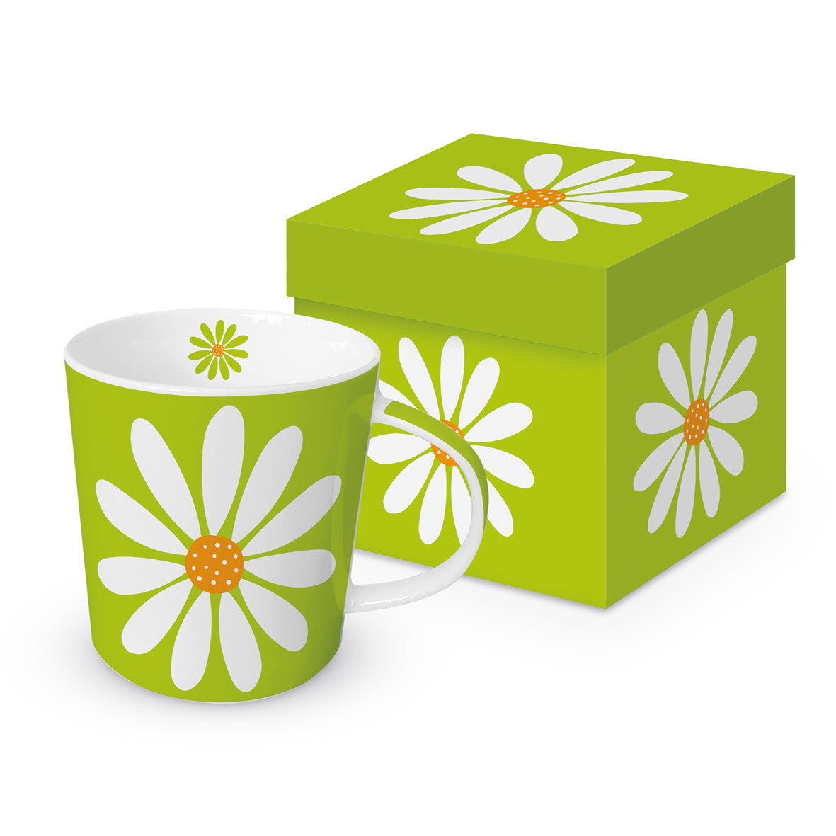 Zöld fehér Virágos porcelán bögre 400 ml díszdobozban Happy Flower green