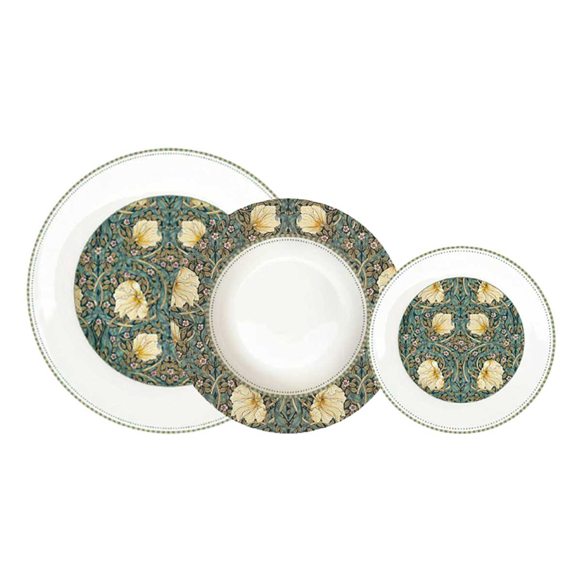 Tányér, étkészlet 18 részes porcelán étkészlet William Morris Black
