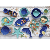Tányér, étkészlet 18 részes Porcelán mediterrán étkészlet hal alakú tányérokkal blue