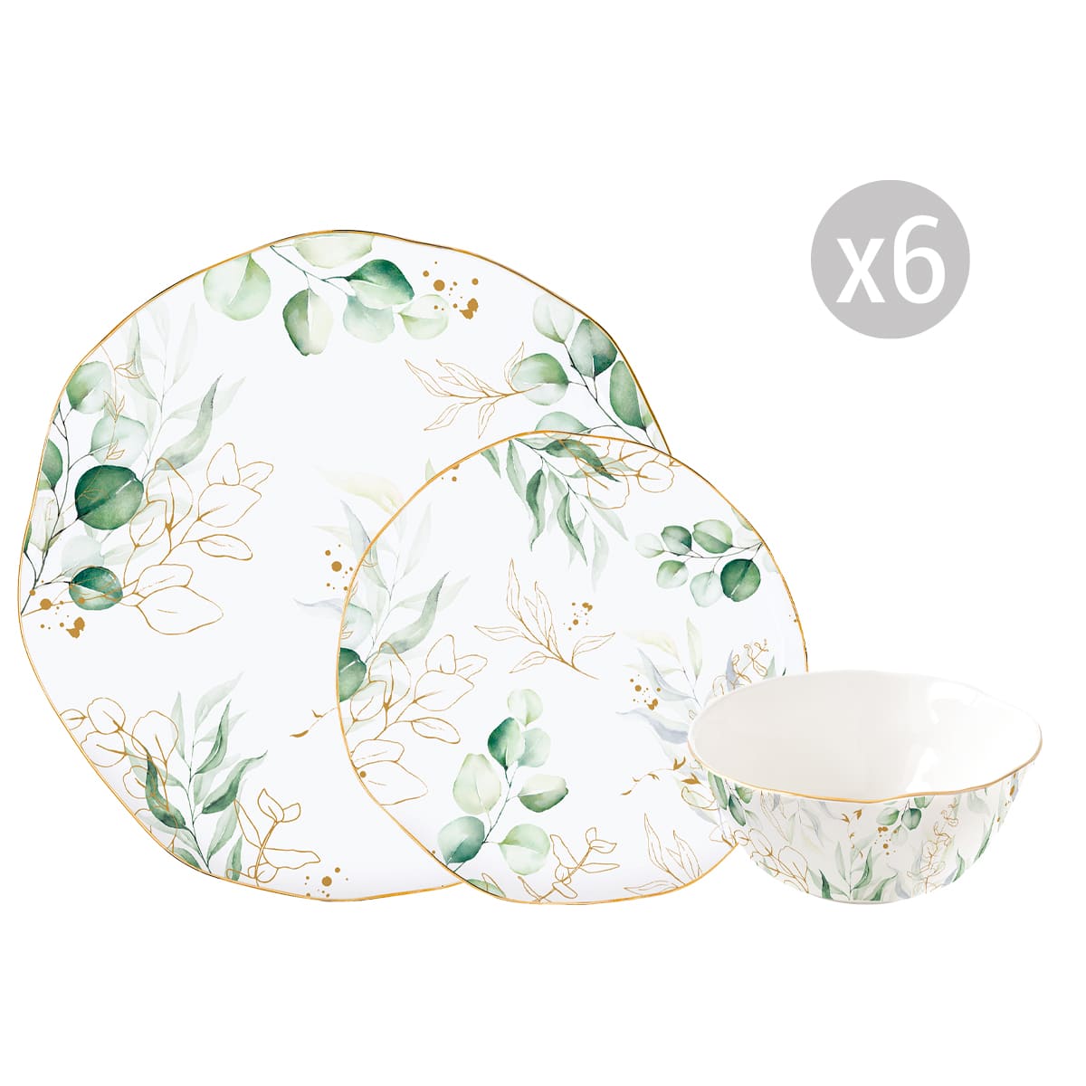 Tányér, étkészlet 18 részes prémium porcelán étkészlet levél mintás Botanique