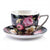Bögre, csésze 6 személyes csésze készlet fekete alapon rózsaszín magnólia virággal díszdobozban
