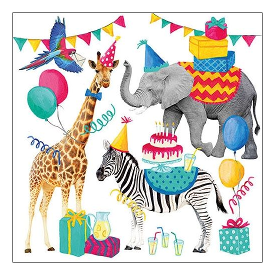 Szalvéta Animal Birthday White papírszalvéta 33x33 cm