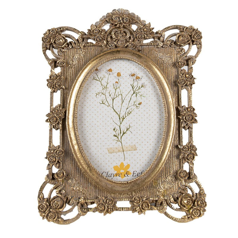 Képkeret Antikolt arany színű vintage képkeret rózsás dísszel 10x15 cm