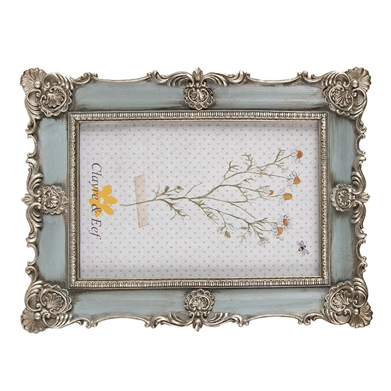 Képkeret Antikolt kék vintage képkeret ezüstös díszekkel 10x15 cm