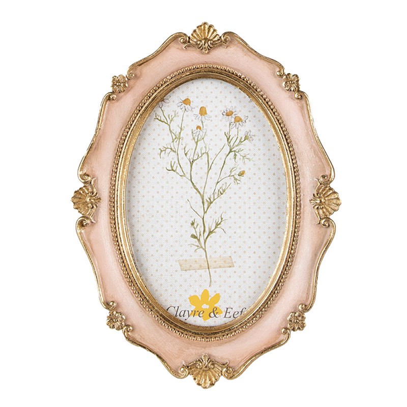 Képkeret Antikolt rózsaszín vintage képkeret arany dísszel 10x15 cm