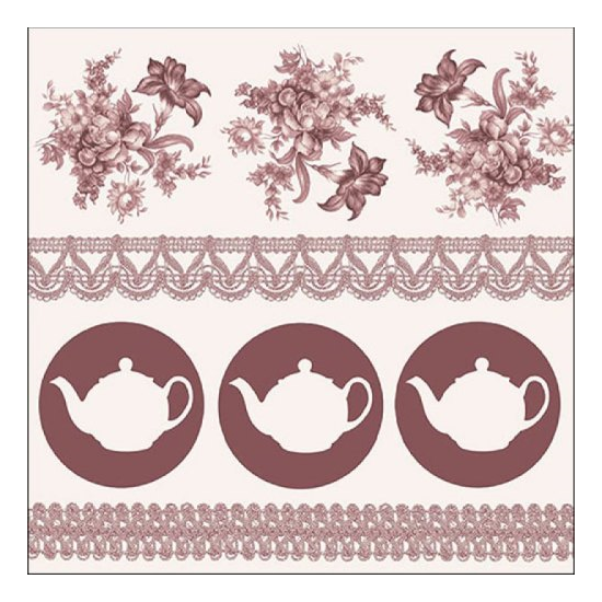 Szalvéta Barna-fehér teáskanna, virágok papírszalvéta, 33x33cm - Teapots Brown