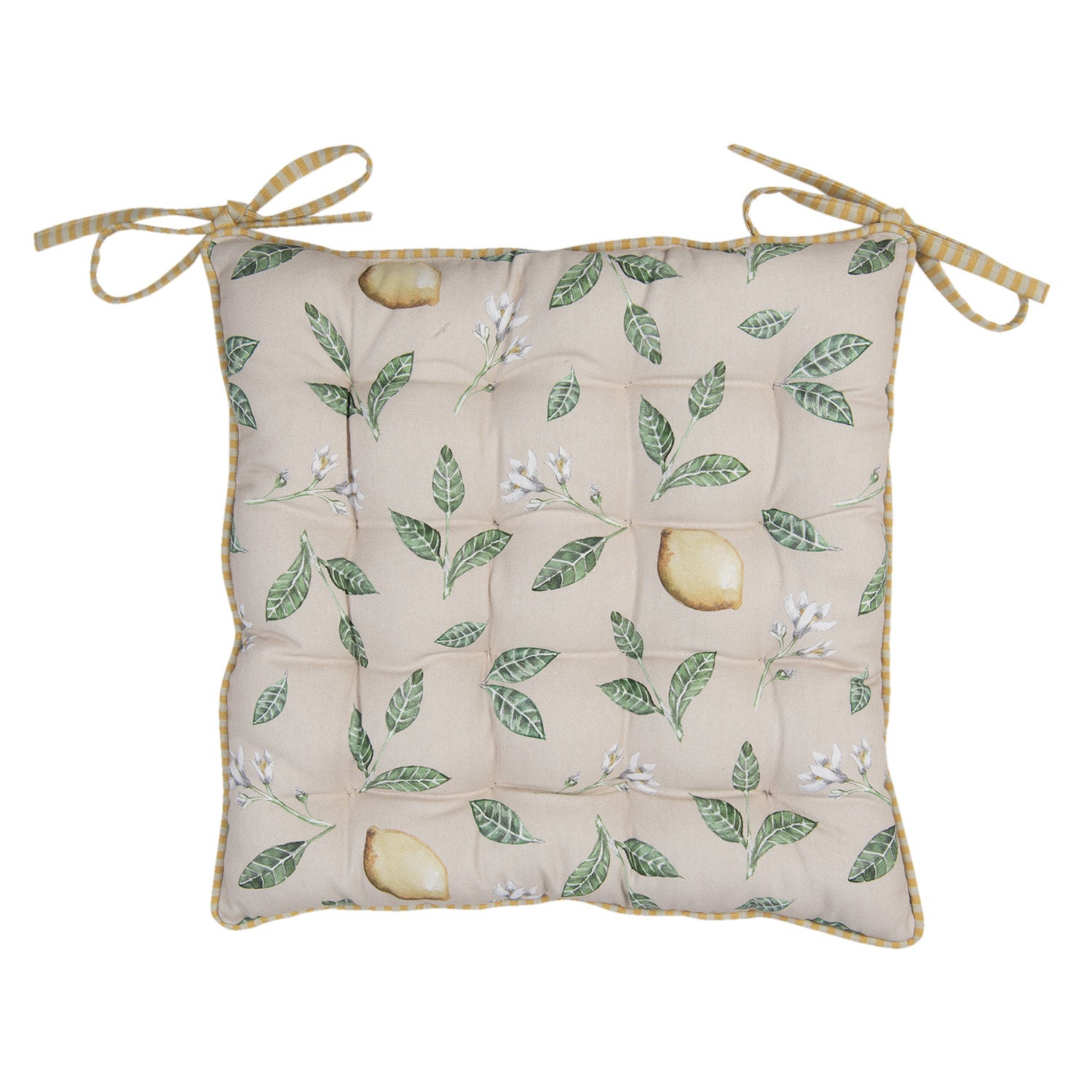 Díszpárna Citrom mintás, bézs színű pamut székpárna 40x40cm - Lemons & Leafs - Clayre-Eef
