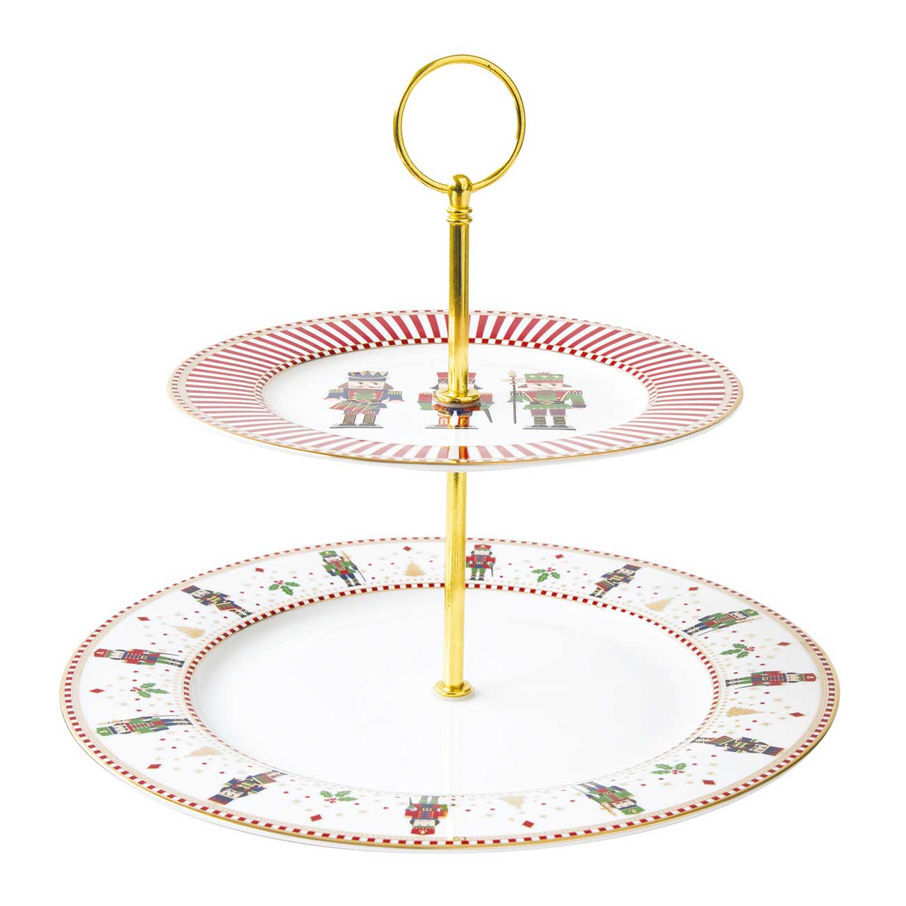 Tortatál Diótörő karácsonyi porcelán kínáló süteményes állvány, 2 emeletes díszdobozban, 19/27 cm - Nutcrackers