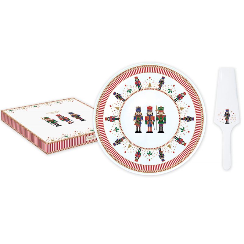 Tortatál Diótörő karácsonyi porcelán tortatál lapáttal díszdobozban, 32 cm - Nutcrackers