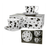 Bögre, csésze Fekete cicás porcelán teás csésze aljjal két személyes 250 ml