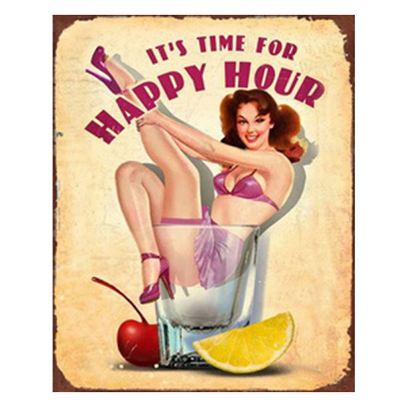 Falikép Fém retro falikép It's time for happy hour