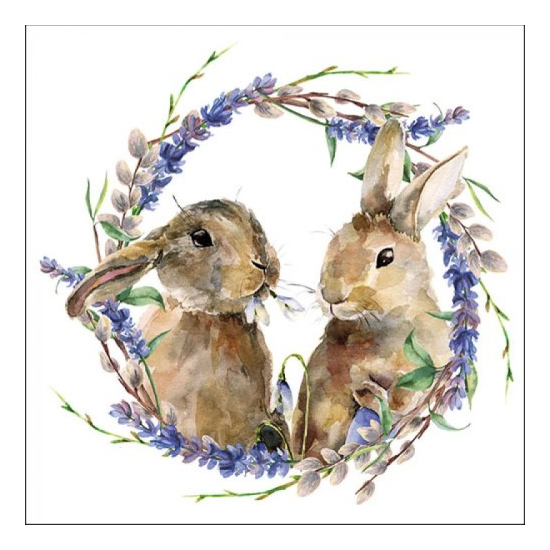 Szalvéta Húsvéti nyuszik virágkoszorúban papírszalvéta Rabbit Wreath 33x33cm