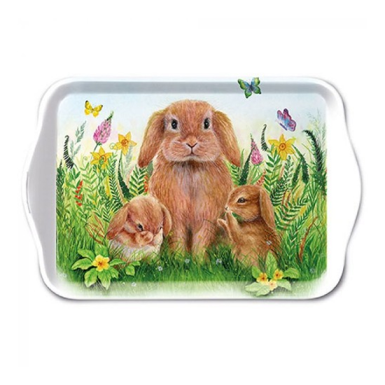 Tálca Húsvéti nyuszis műanyag kis tálca Rabbit Family 13x21cm