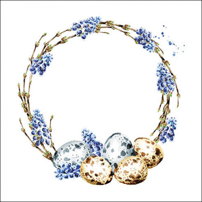 Szalvéta Húsvéti tojás virág koszorú papírszalvéta 33x33 cm Muscari Wreath