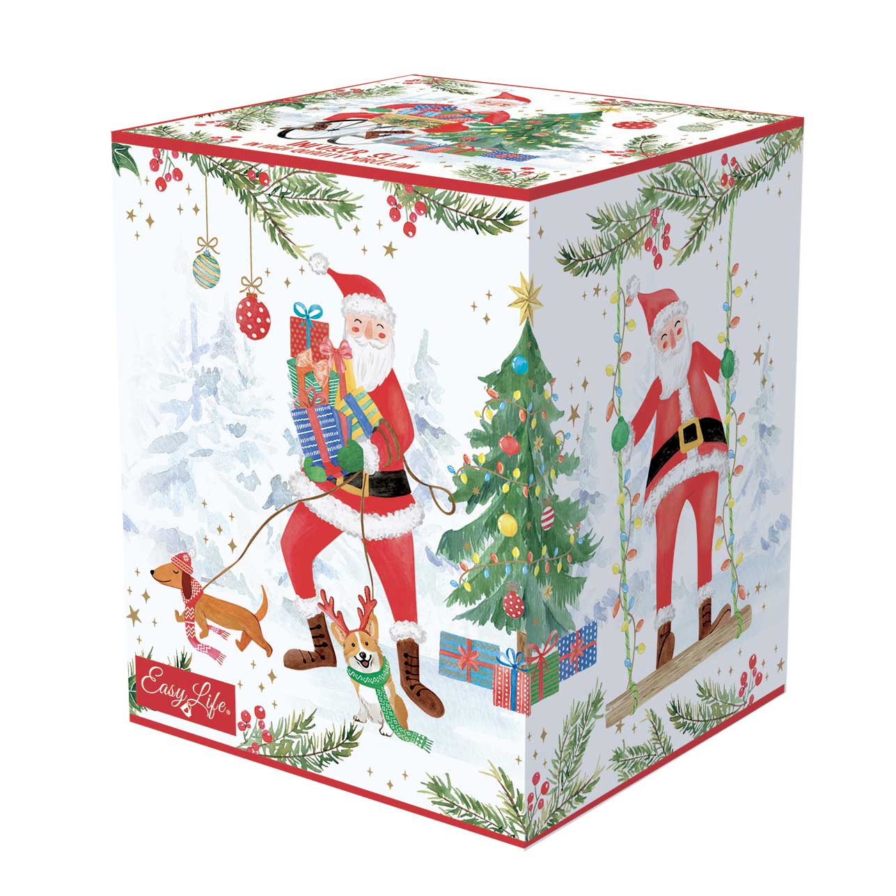 Tányér, étkészlet Joyful Santa karácsonyi porcelán bögre fém szűrővel