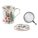 Tányér, étkészlet Joyful Santa karácsonyi porcelán bögre fém szűrővel