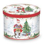 Tányér, étkészlet Joyful Santa karácsonyi porcelán bögre fémdobozban