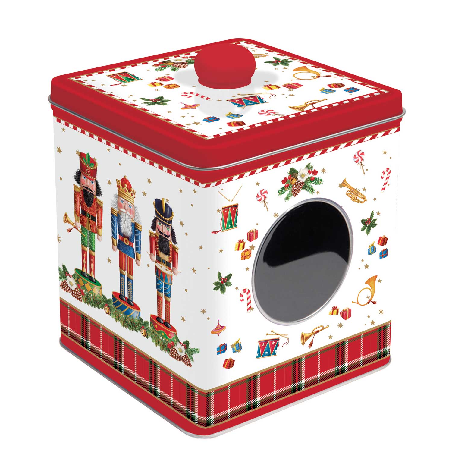 Tárolódoboz Karácsonyi ablakos fémdoboz Vintage Nutcracker