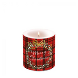 Gyertya Karácsonyi átvilágítós gyertya Christmas Plaid Red 8x7,5cm