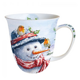 Bögre, csésze Karácsonyi hóember vörösbegyekkel porcelánbögre Keeping Company 400ml