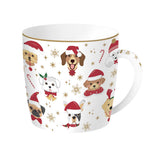 Bögre, csésze Karácsonyi kutyás porcelán bögre fém díszdobozban