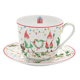 Bögre, csésze Karácsonyi manó porcelán reggeliző csésze aljjal Ready for Christmas