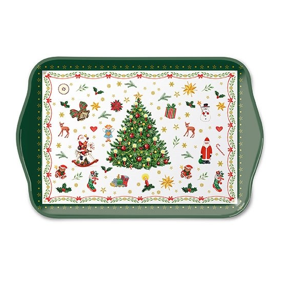 Tálca Karácsonyi műanyag kis tálca Christmas Evergreen white