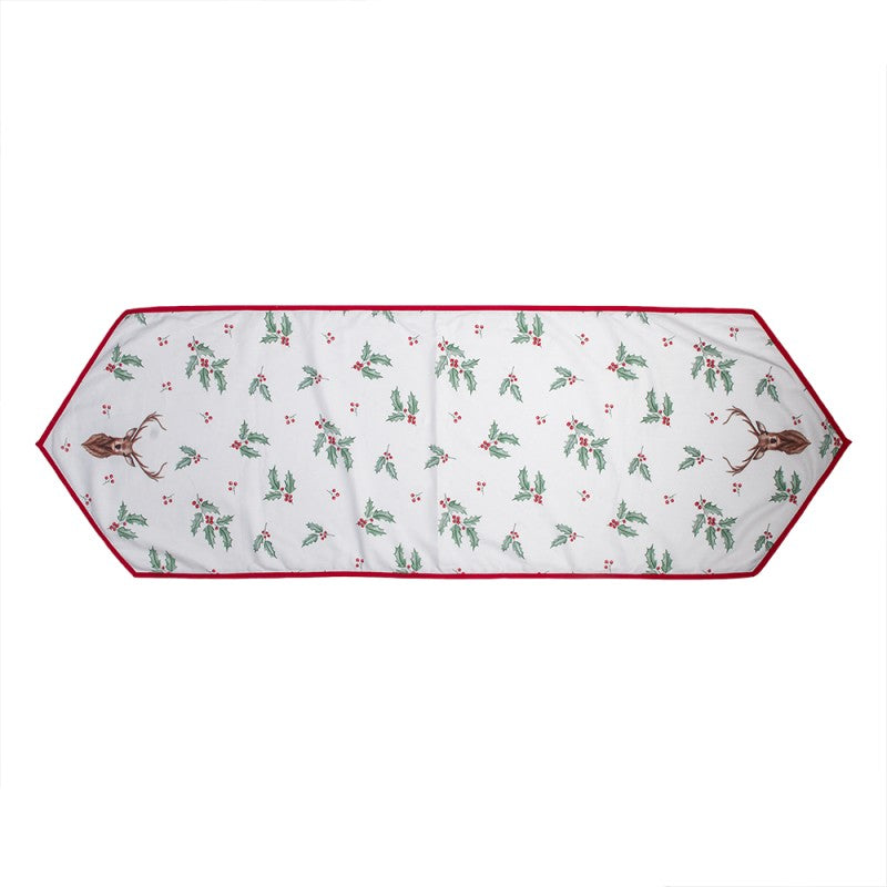 Asztali futó Karácsonyi pamut szarvasos, magyal mintás asztali futó, 50x160 cm Holly Christmas