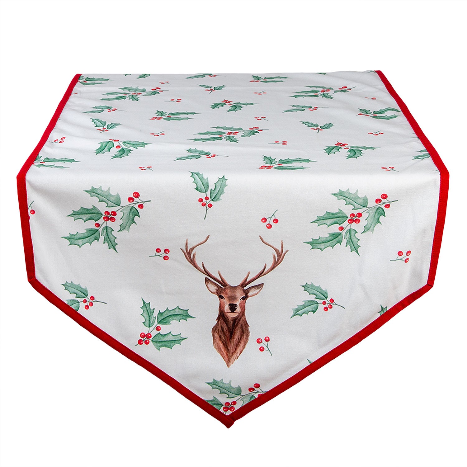 Asztali futó Karácsonyi pamut szarvasos, magyal mintás asztali futó, 50x160 cm Holly Christmas