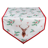 Asztali futó Karácsonyi pamut szarvasos, magyal mintás asztali futó, 50x160 cm Holly Christmas