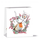 Ajándéktáska Karácsonyi papír ajándéktáska Robin in Wreath