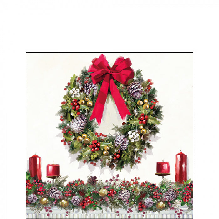 Szalvéta Karácsonyi papírszalvéta 25x25 cm Bow On Wreath